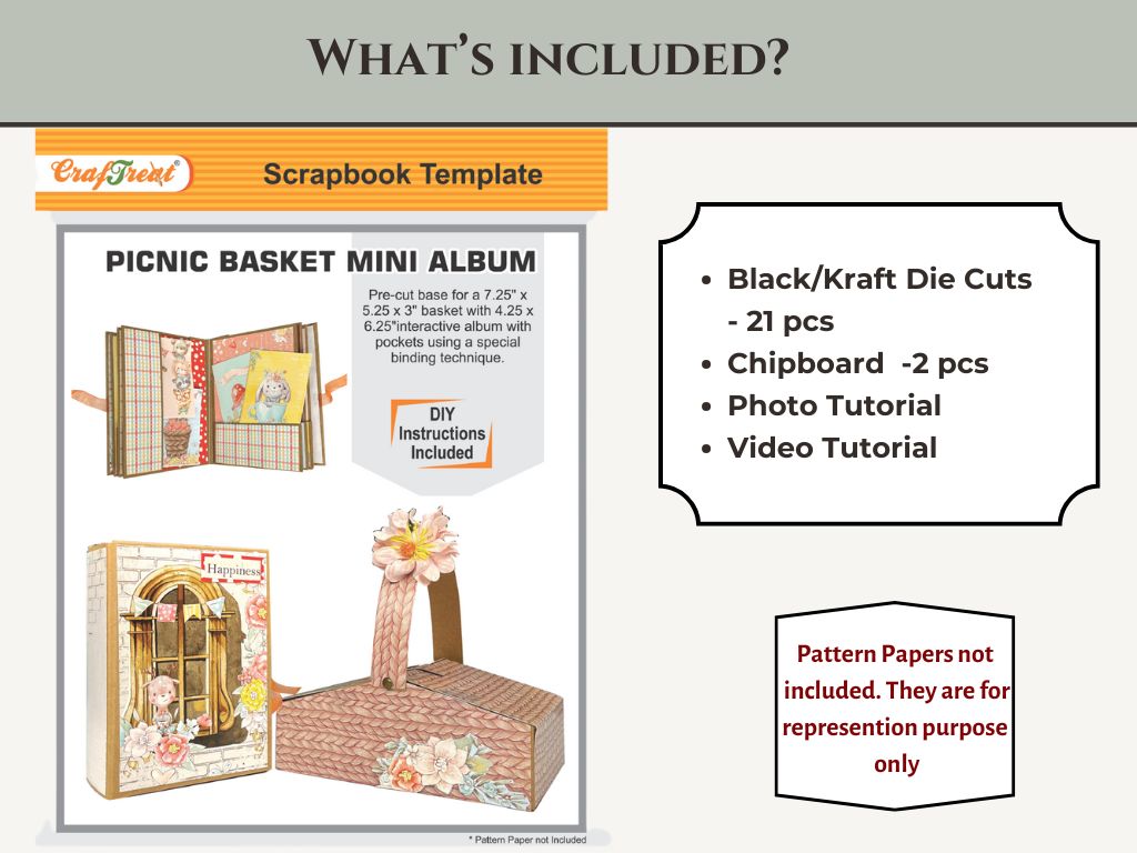 CrafTreat Scrapbook Blank Precut Album Base - Picnic Basket Mini Album 1 Kraft