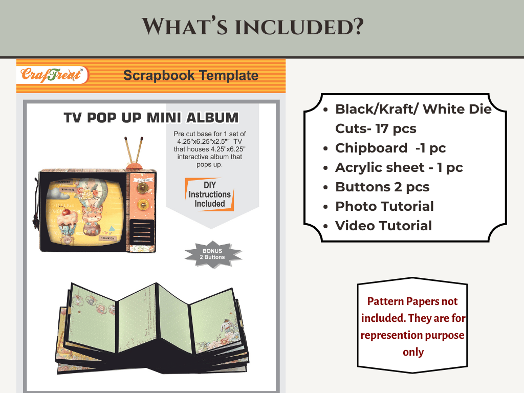 CrafTreat Scrapbook Blank Precut Album Base - TV Pop up Mini Album - Kraft