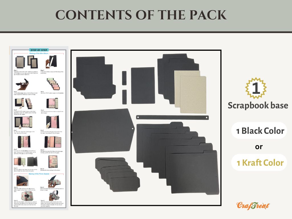 CrafTreat Scrapbook Blank Precut Album Base - Picnic Basket Mini Album 1 Black