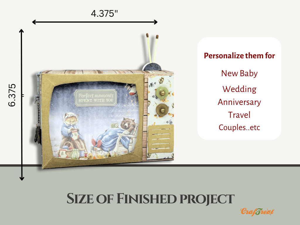 CrafTreat Scrapbook Blank Precut Album Base - TV Pop up Mini Album - Kraft