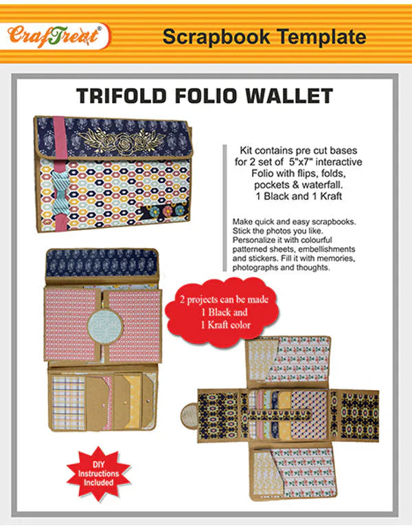 CrafTreat TriFold Folio Wallet Scrapbook Templates2 set 1 Black 1 Kraft