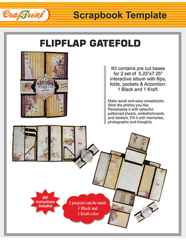 CrafTreat FlipFlap Gatefold Scrapbook Templates2 set 1 Black 1 Kraft