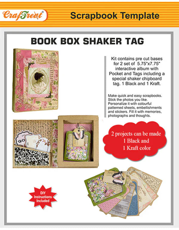 CrafTreat Book Box Shaker Tag Scrapbook Templates2 set 1 Black 1 Kraft