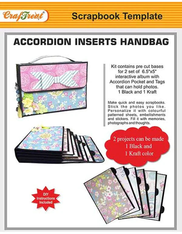 CrafTreat Accordion Inserts Handbag Scrapbook Templates2 set 1 Black 1 Kraft