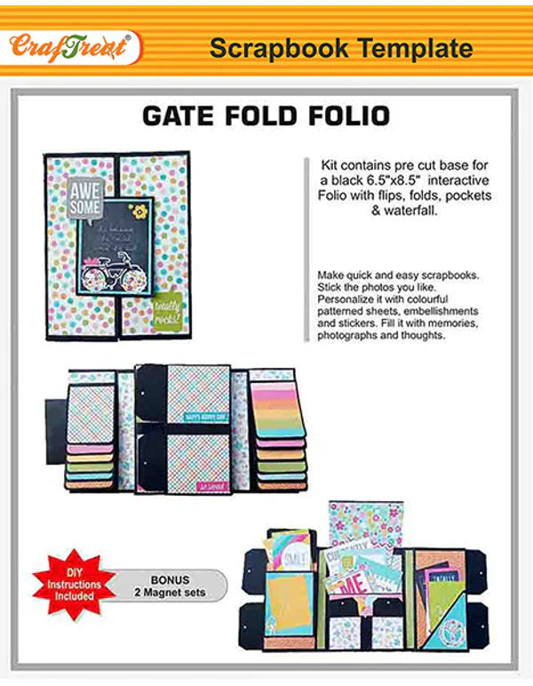 CrafTreat Scrapbook Blank Precut Album Base - GateFold Folio - Black