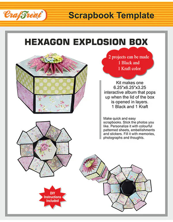 CrafTreat Hexagon Explosion Box Scrapbook Templates2 set 1 Black 1 Kraft