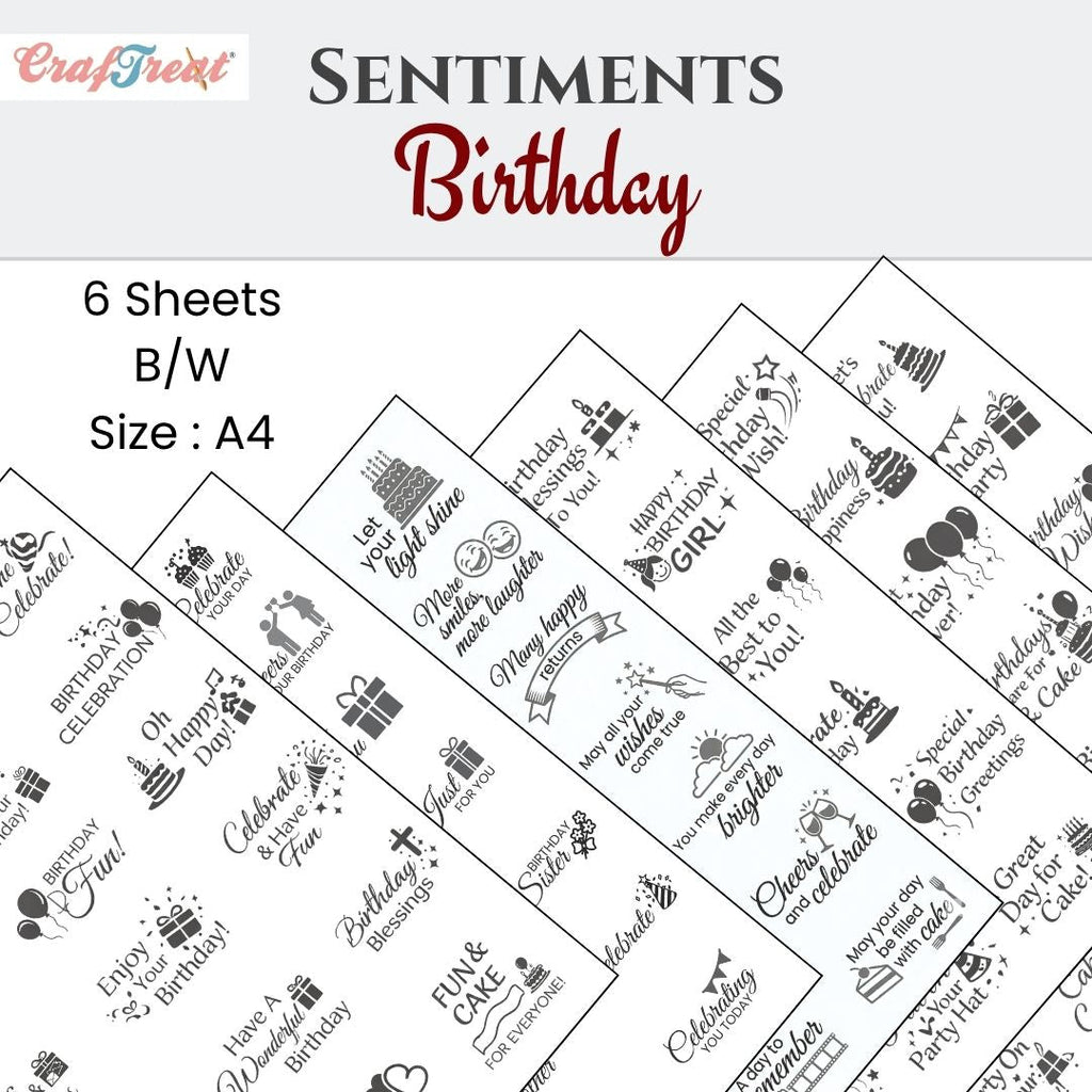 CrafTreat Sentiment Sheets - Birthday  6 designs