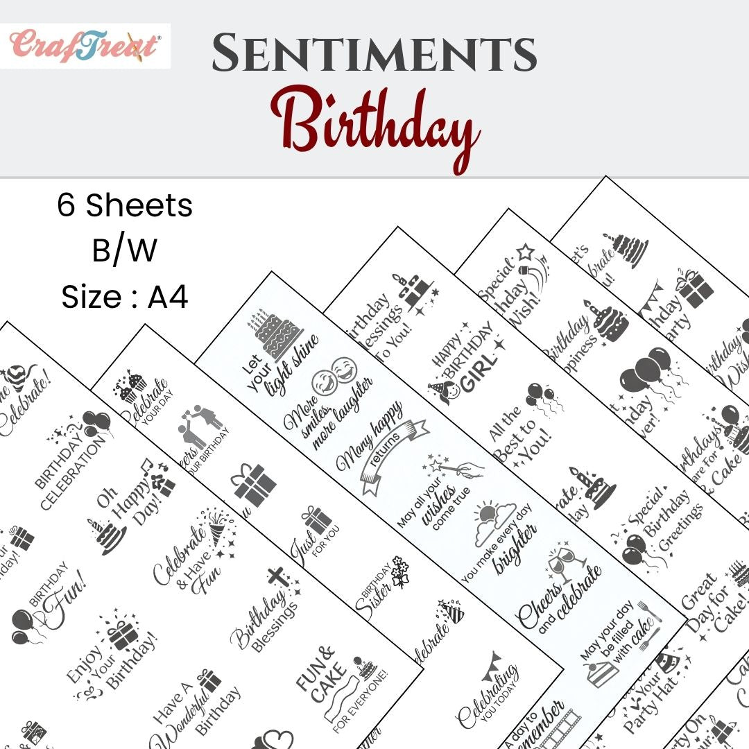 CrafTreat Sentiment Sheets - Birthday  6 designs