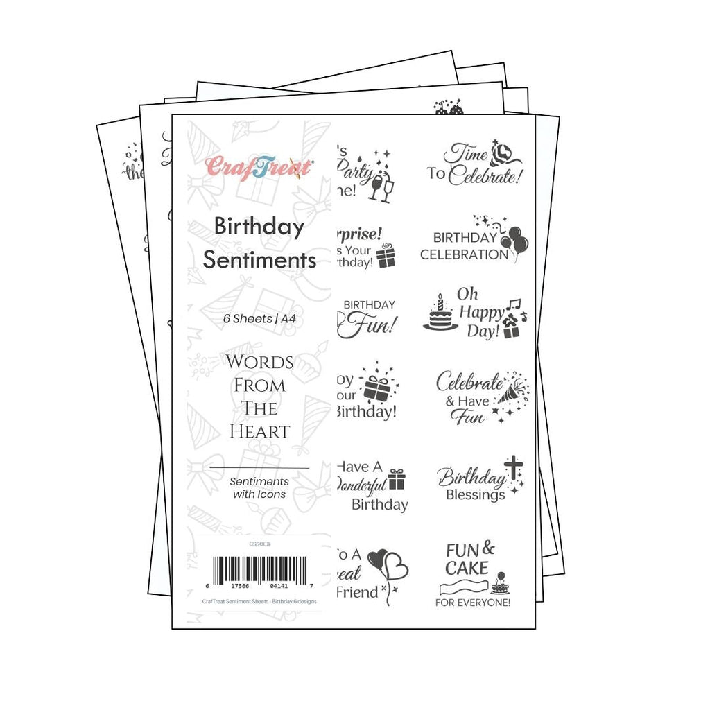CrafTreat Sentiment Sheets - Birthday  6 designs