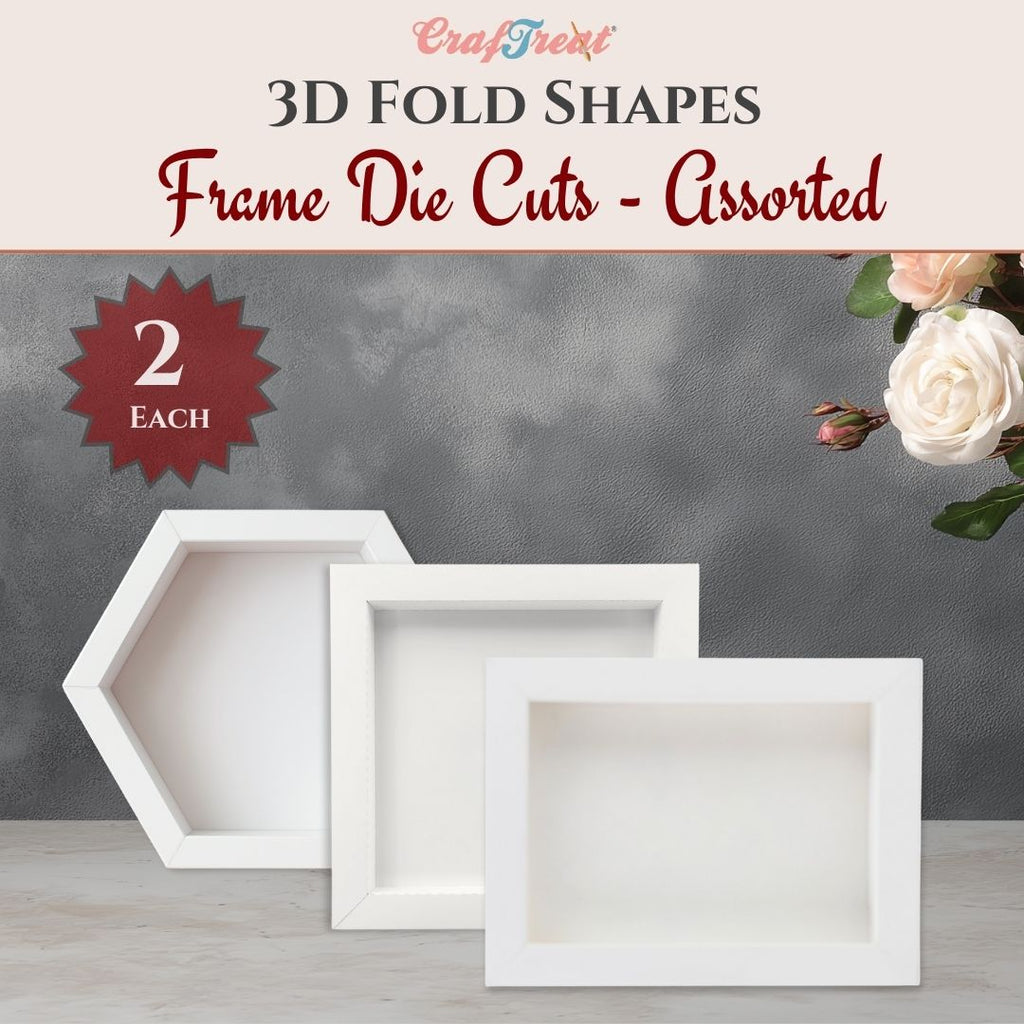 CrafTreat 3D Fold Shapes - Paper Frames White - Assorted Shapes 6pcs