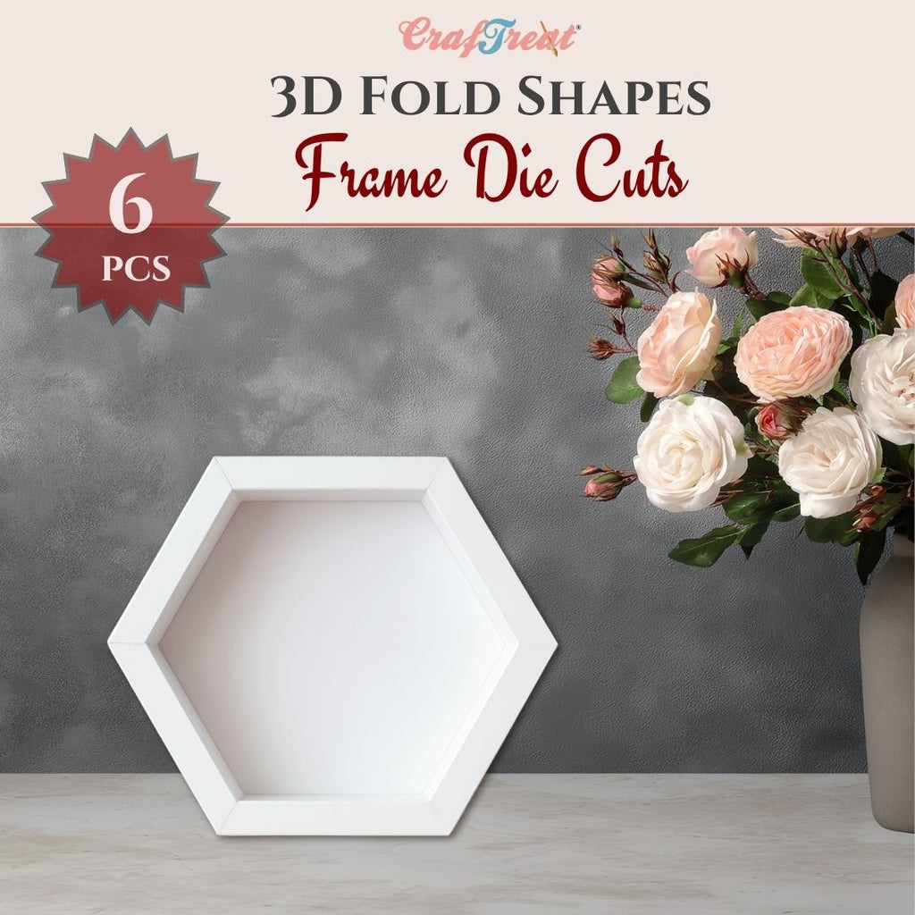 CrafTreat 3D Fold Shapes - Paper Frames White - Hexagon 6pcs