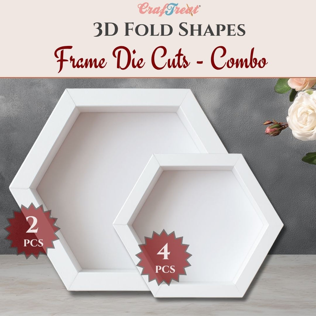 CrafTreat 3D Fold Shapes - Frames White - Hexagon Combo 6pcs