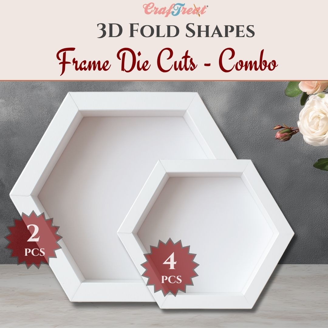 CrafTreat 3D Fold Shapes - Frames White - Hexagon Combo 6pcs