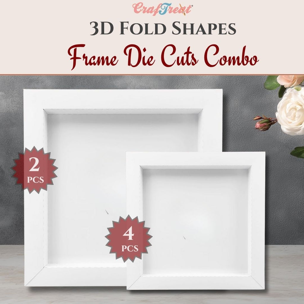CrafTreat 3D Fold Shapes - Frames White - Square Combo 6pcs