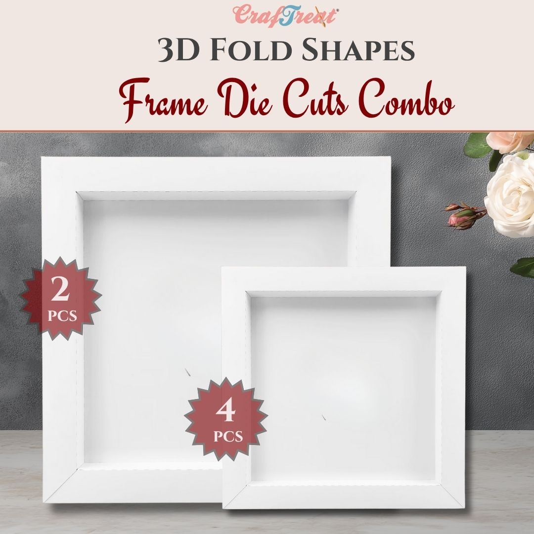 CrafTreat 3D Fold Shapes - Frames White - Square Combo 6pcs