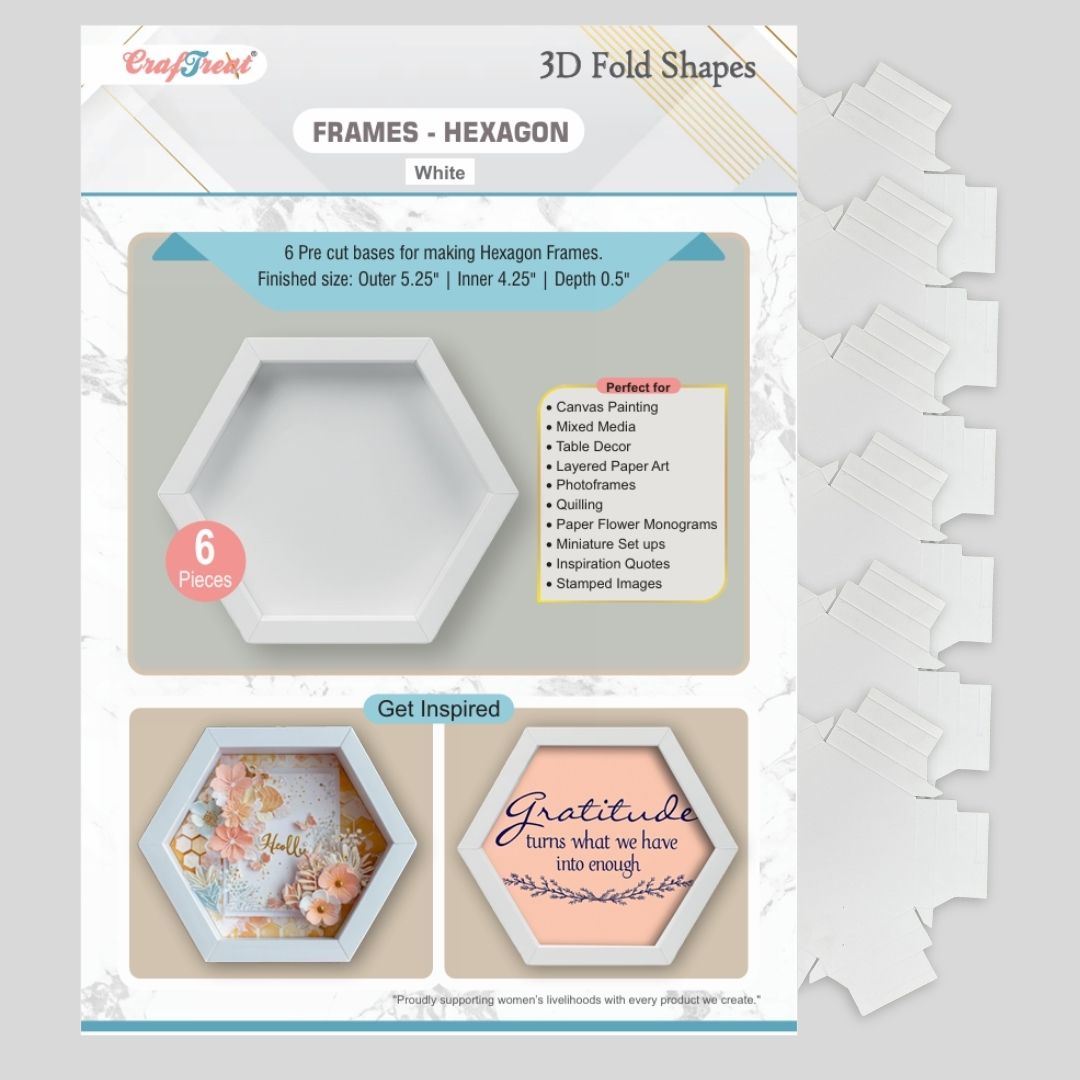 CrafTreat 3D Fold Shapes - Paper Frames White - Hexagon 6pcs
