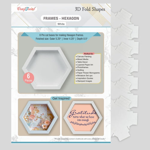 CrafTreat 3D Fold Shapes - Paper Frames White - Hexagon 6pcs
