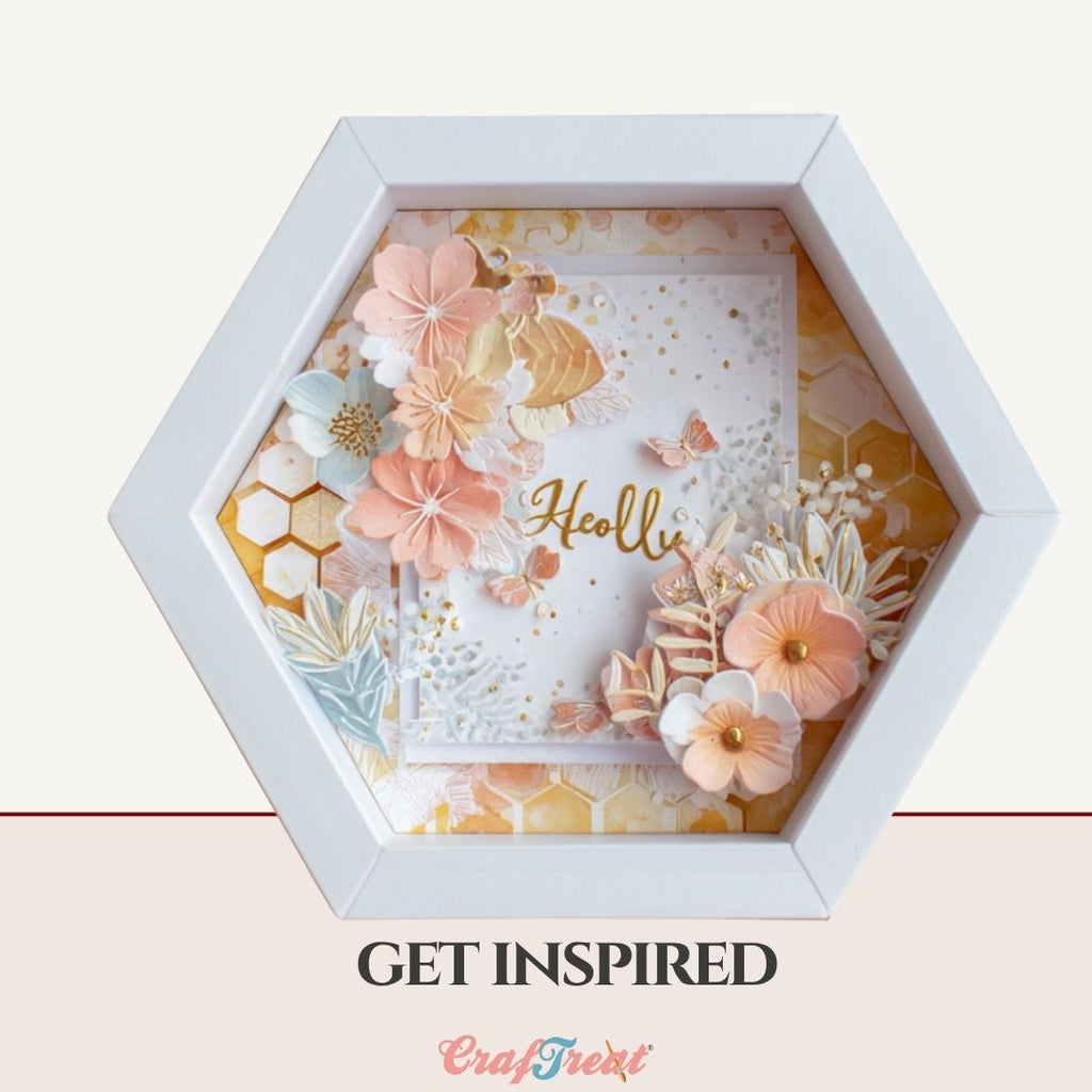 CrafTreat 3D Fold Shapes - Frames White - Hexagon Combo 6pcs