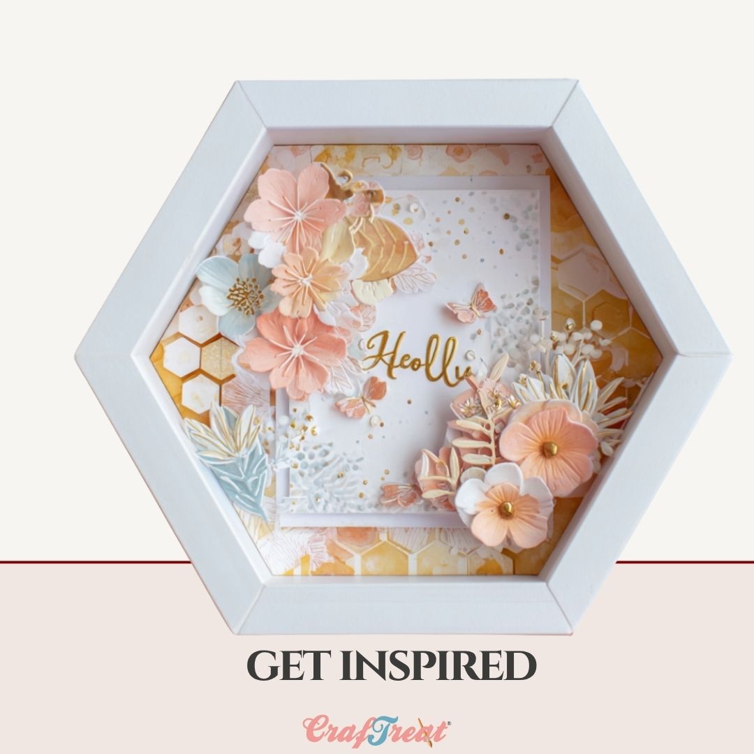 CrafTreat 3D Fold Shapes - Frames White - Hexagon Combo 6pcs