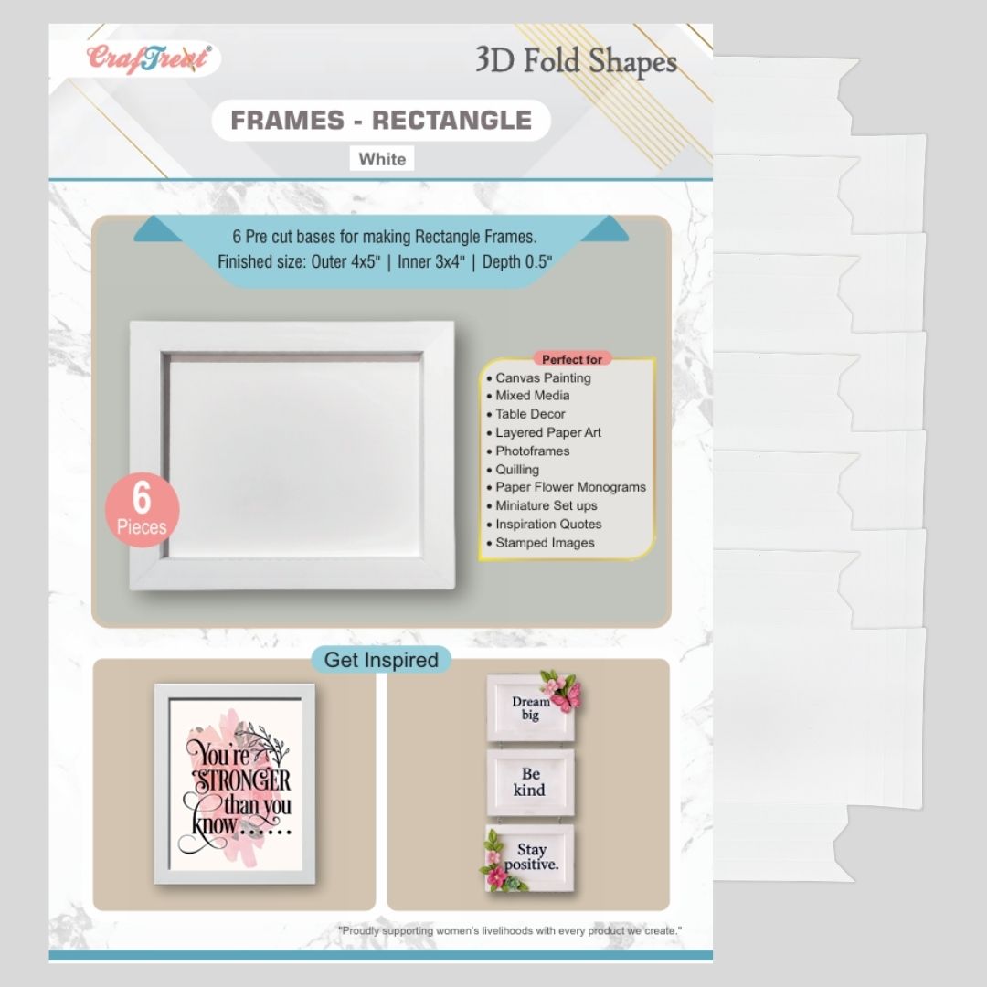 CrafTreat 3D Fold Shapes - Paper Frames White - Rectangle 6pcs