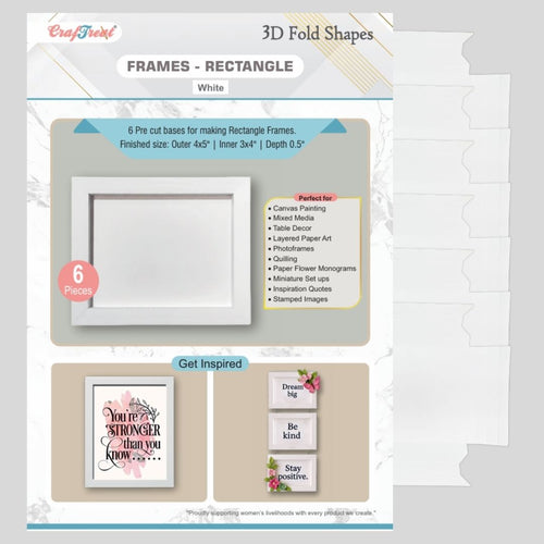 CrafTreat 3D Fold Shapes - Paper Frames White - Rectangle 6pcs