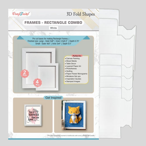 CrafTreat 3D Fold Shapes - Frames White - Rectangle Combo 6pcs