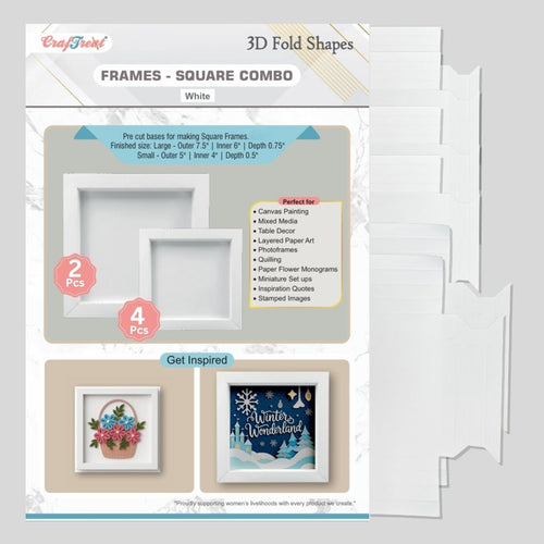 CrafTreat 3D Fold Shapes - Frames White - Square Combo 6pcs