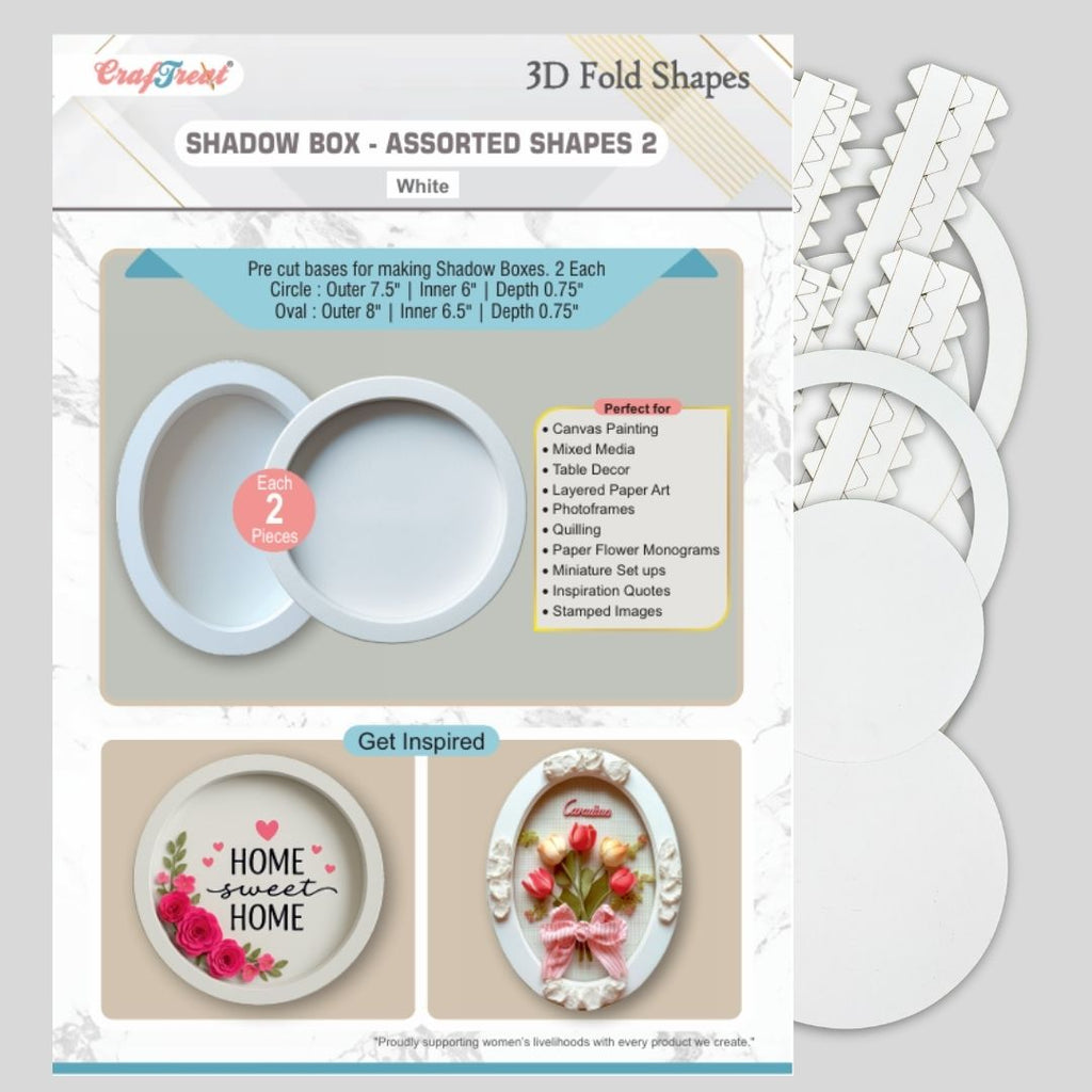 CrafTreat 3D Fold Shapes - Shadow Box White - Assorted Shapes 2 4pcs