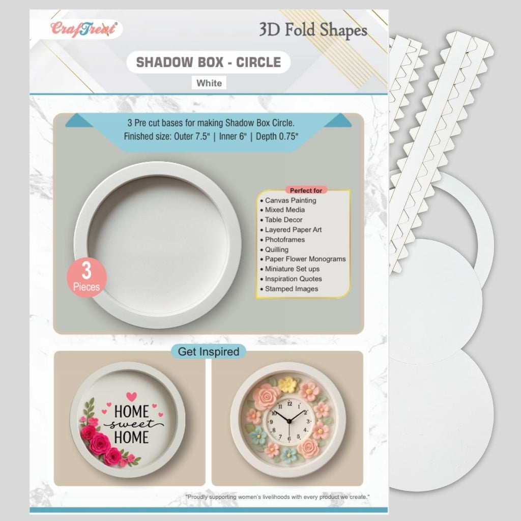 CrafTreat 3D Fold Shapes - Shadow Box White - Circle 3pcs
