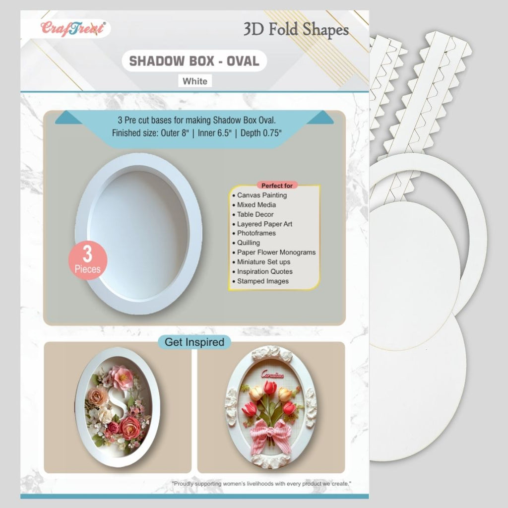 CrafTreat 3D Fold Shapes - Shadow Box White - Oval 3pcs