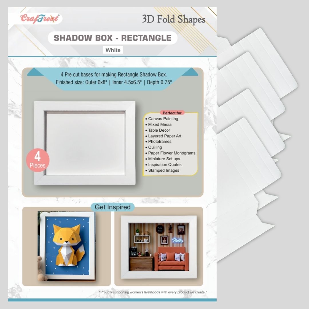 CrafTreat 3D Fold Shapes - Shadow Box White - Rectangle 4pcs
