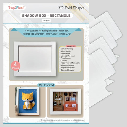 CrafTreat 3D Fold Shapes - Shadow Box White - Rectangle 4pcs
