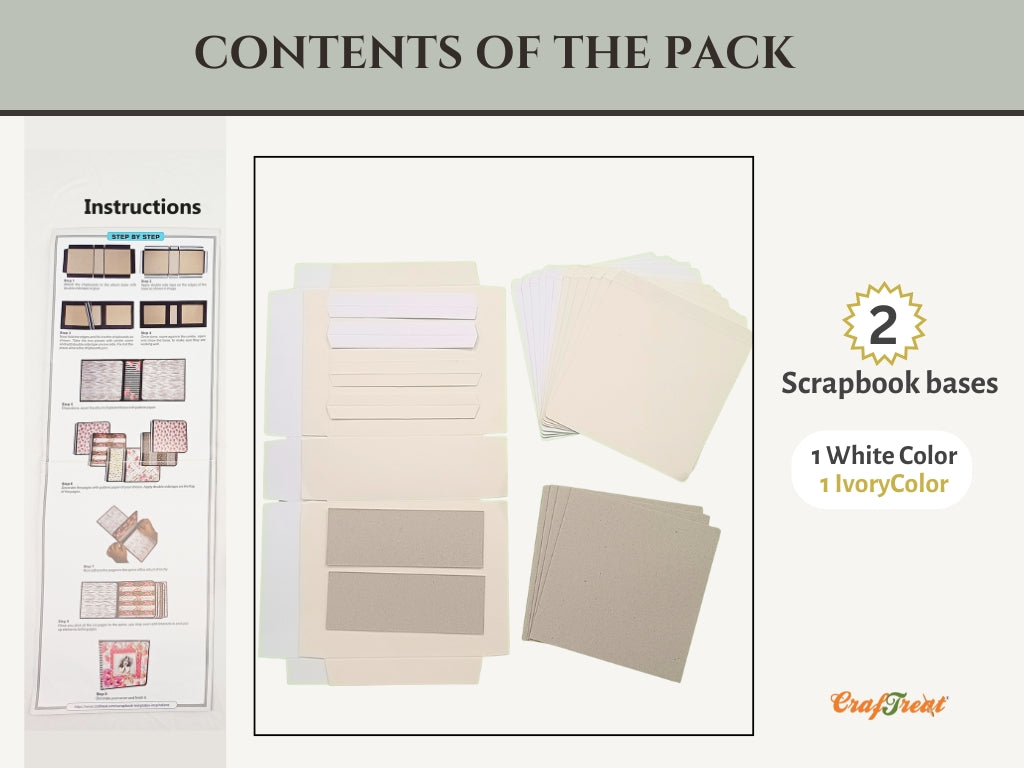 CrafTreat Scrapbook Blank Precut Album Base - Basic 6x6 - White and Ivory