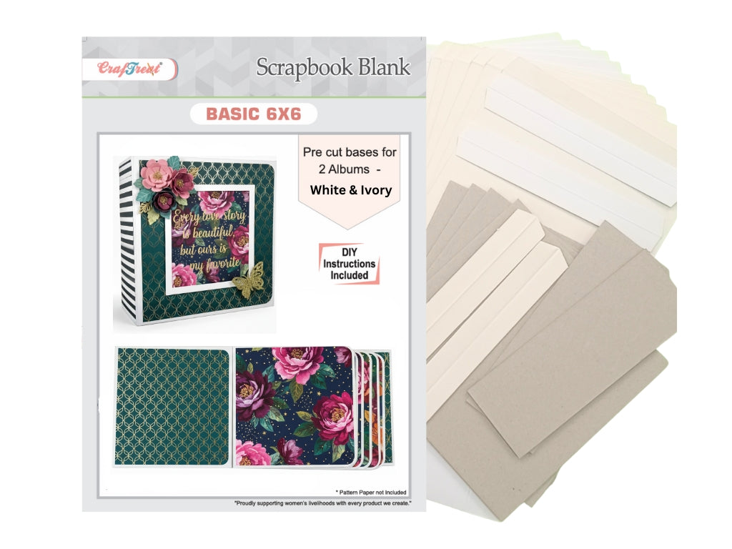 CrafTreat Scrapbook Blank Precut Album Base - Basic 6x6 - White and Ivory