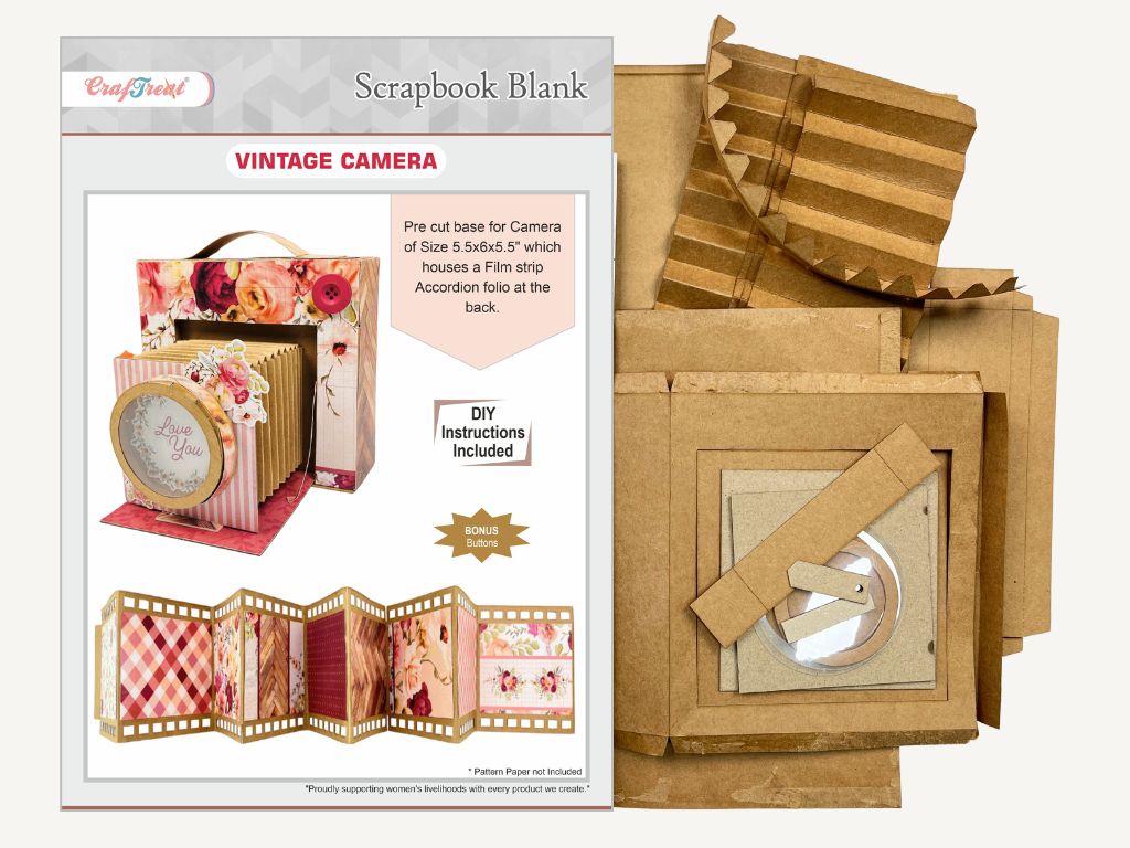 CrafTreat Scrapbook Blank Precut Album Base - Vintage Camera - Kraft