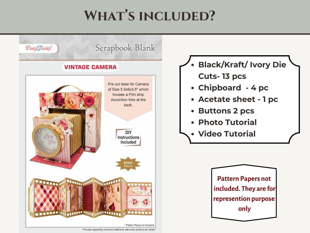 CrafTreat Scrapbook Blank Precut Album Base - Vintage Camera - Ivory