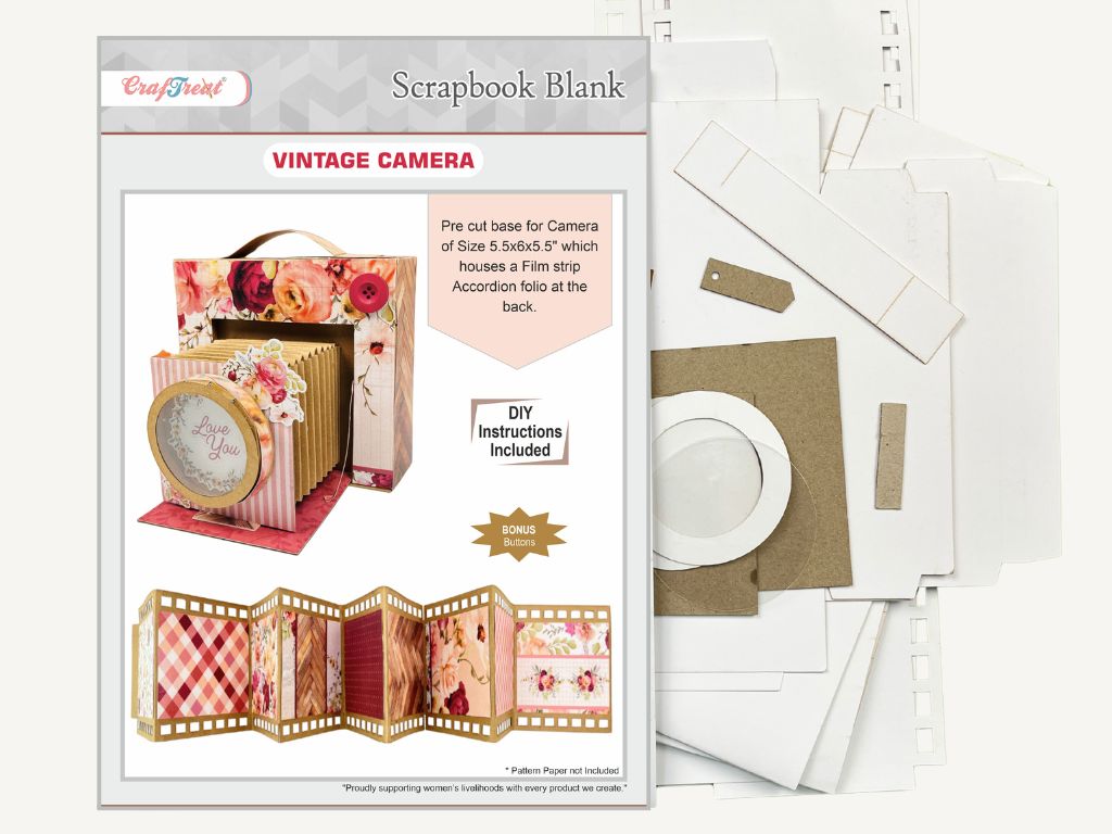 CrafTreat Scrapbook Blank Precut Album Base - Vintage Camera - Ivory