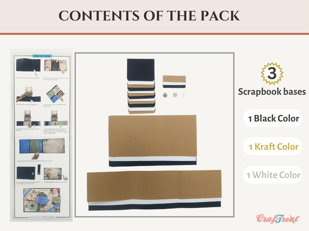 Craftreat Scrapbook Blank Quick Folio - Dreamer - Black, Kraft and White