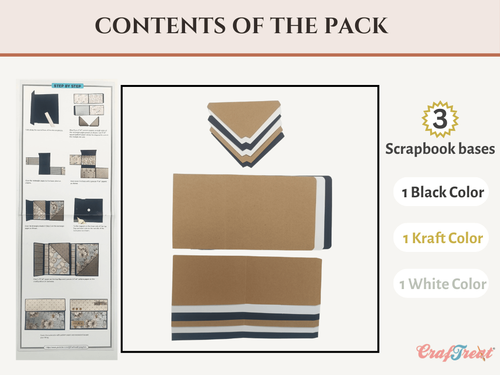 Craftreat Scrapbook Blank Quick Folio - Wallet - Black, Kraft and White